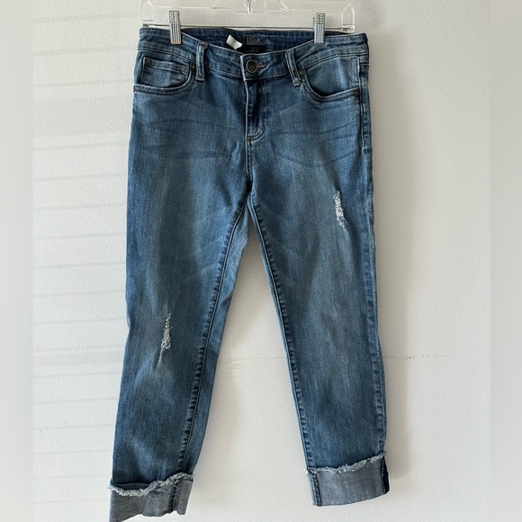 Kut from the Kloth Denim - KUT FROM THE KLOTH Boyfriend Jeans Cropped Cuffed Distrssed Denim Size 4